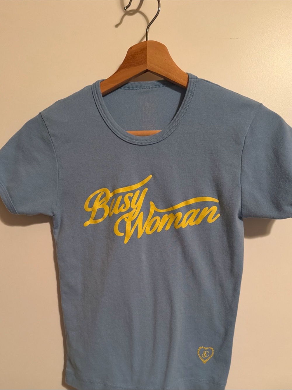 Sabrina Carpenter Busy Woman Blue Graphic Tee with Yellow Script